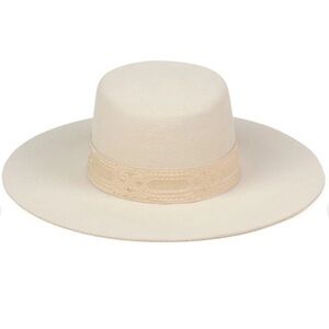 Elegant Cream Lack of Color Wide-Brim Hat size M 57cm